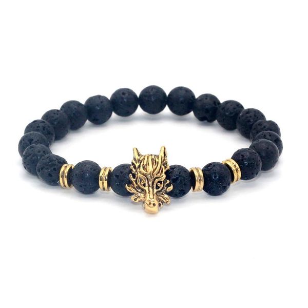 

beaded, strands 2021 gold silver plated wolf charm natural stone beads bracelets for men lava matte fashion jewelry, Black