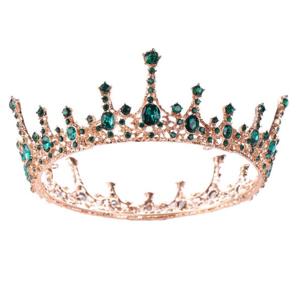 Grüner Kristall Strass Braut Tiara und Krone Haarschmuck Vollkreis Noiva Braut Diadem Kopfschmuck Hochzeit Zubehör VL Y1130