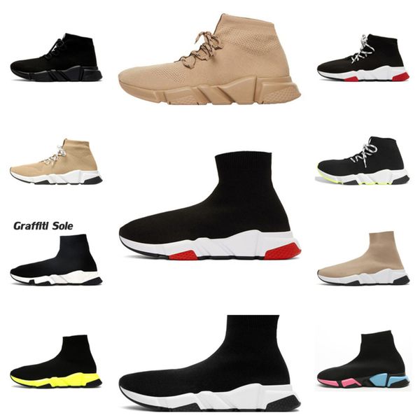

2020 new paris speed trainers knit sock shoe mens womens white red knitting sneakers casual shoes with box s01, Black