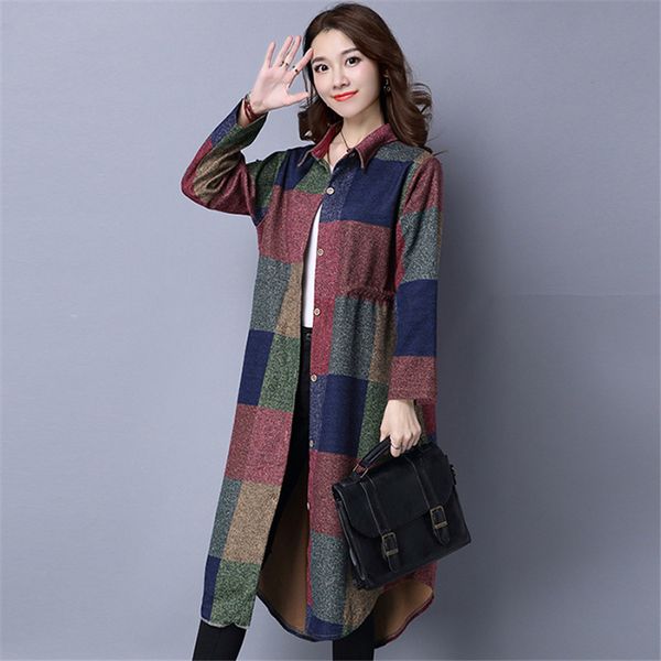 

2019 autumn winter new windbreaker jacket large size retro style printing thick woolen fashion slim coat outerwear female, Black