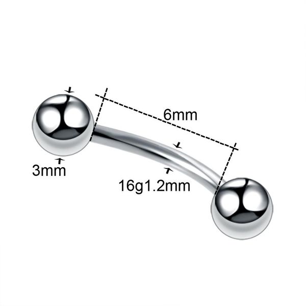

2pcs 16g steel curved barbell ear eyebrow belly ring piercing double balls banana women navel ring body jewelry barbell piercing q sqczxe, Silver