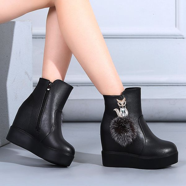 

2021 new women winter ladies chunky snow fox metal mujer boots idb2, Black