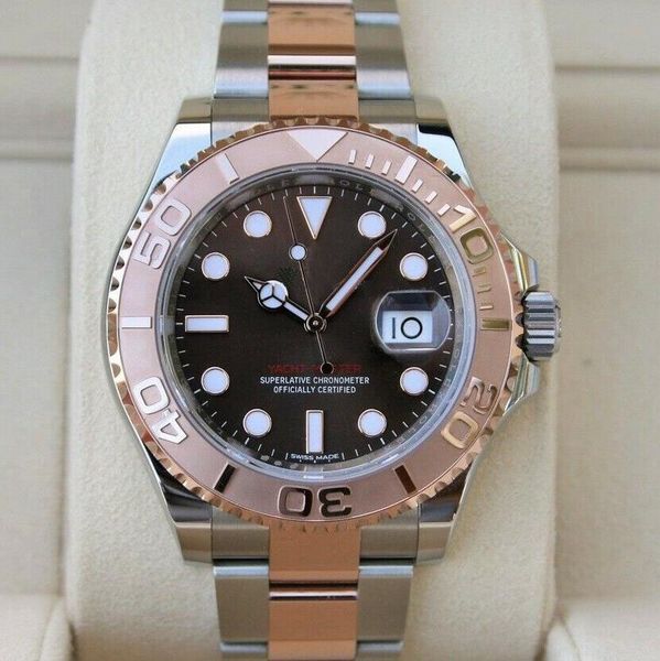 

ym 40mm rose gold automatic mens watch sapphire mirror black dial dial stainless steel strap original clasp gents watches, Slivery;brown