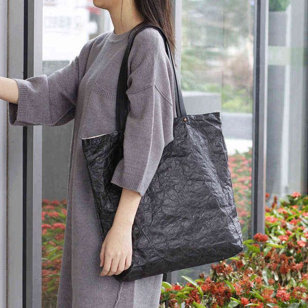 NXY Einkaufstaschen 2022 Neue Vintage plissierte DuPont Papier Leinwand Frauen Handtasche Casual Schulter 220128