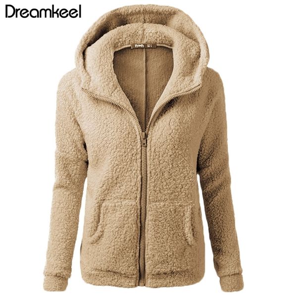 

solid color coat women thicken soft fleece fashion casual outwear coat winter autumn warm jacket hooded zipper overcoat female y 201210, Black;brown