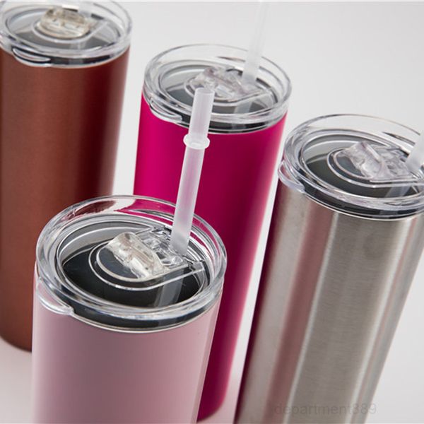 

20oz thermal insulation straw straight cup 500ml double layer 304 stainless steel large water bottles sea ship owe2506