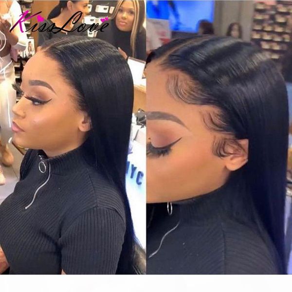 

13x6 13x4 lace frontal human hair wigs pre plucked glueless brazilian straight 4x4 lace closure wig with baby hair, Black;brown