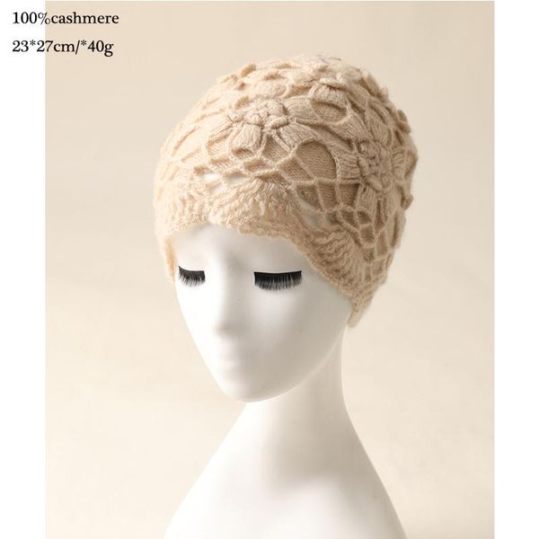 

beanies winter knitted 100% cashmere hat women hand-crocheted 2021 double-layered hand-woven warm knit korean