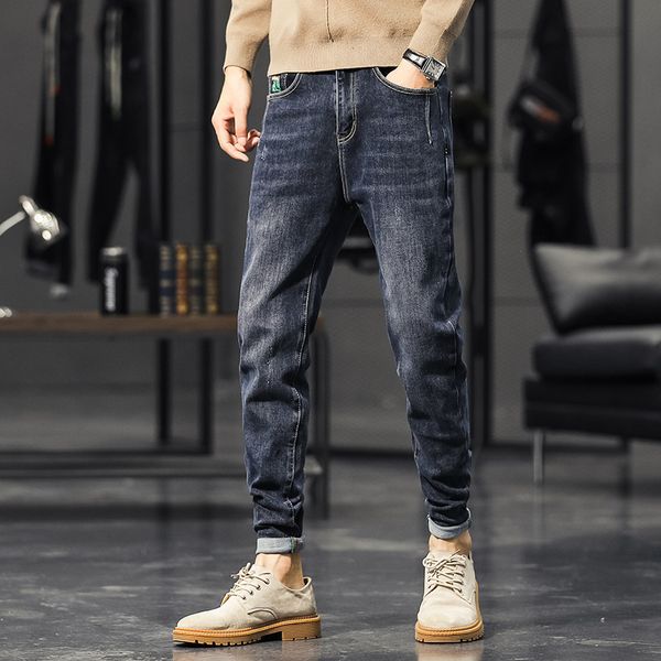

2021 new fashion designer men jeans retro vintage blue elastic slim fit ripped trousers korean style denim pencil pants male g3