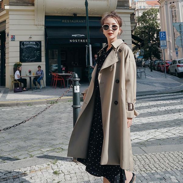 

windbreaker long section 2020 spring autumn new korean loose popular casual over the knee classic quality women trench coat w351, Tan;black