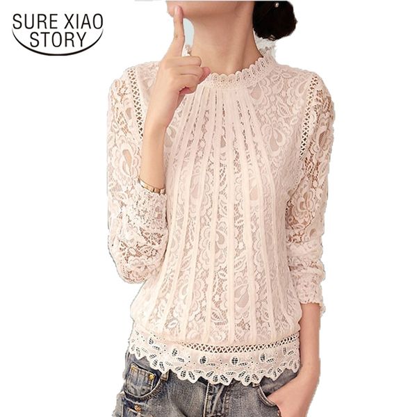 

summer ladies blusas women's long sleeve white chiffon lace blouse women shirts blouses women clothing feminine 51c y200622