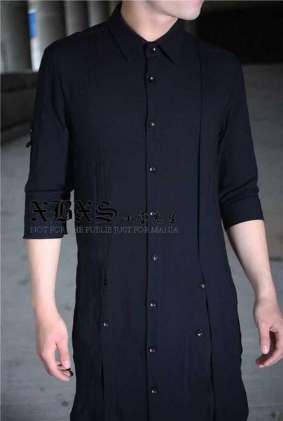

new 2021 men's clothing spring and summer slim medium-long fluid shirt male half sleeve shirt singer costumes, White;black
