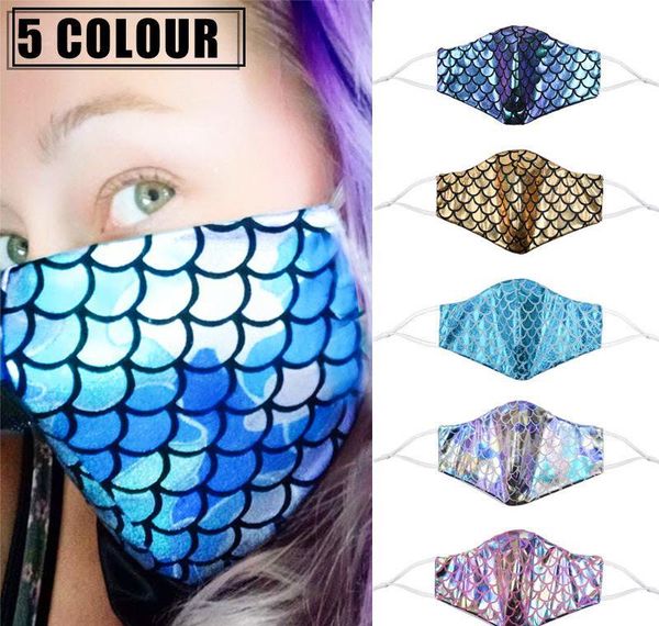 

mermaid laser face mask dust breathable protective shiny glitter sequin cotton mask adjustable reusable fashion mouth mask