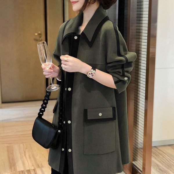 

coat woolen coat female camel long button loose korean version of woolen, Black