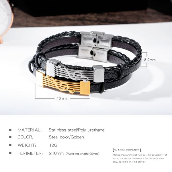 

leather treble clef note stainless steel bracelet music gift