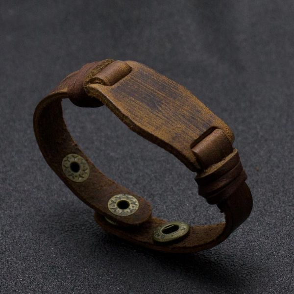 

genuine leather cuff wristband bracelet rope bangles brown for men fashion man bracelet jewelry gift, Golden;silver