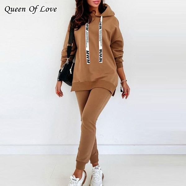 

women's tracksuits 2021 autumn winter warm velvet pants outfits suit casual 2 piece women letter hooded sweatshirt pant matching set, Gray