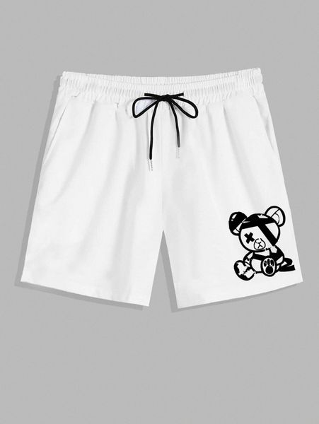 

romwe guys cartoon bear graphic shorts r36g#, Black