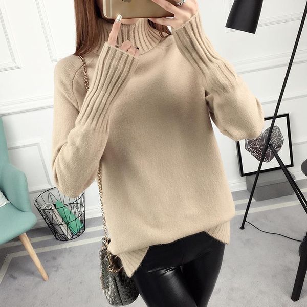 

2021 new fashion autumn winter turtleneck sweater women loose outer wear thick knitted ladies basic sweater, White;black