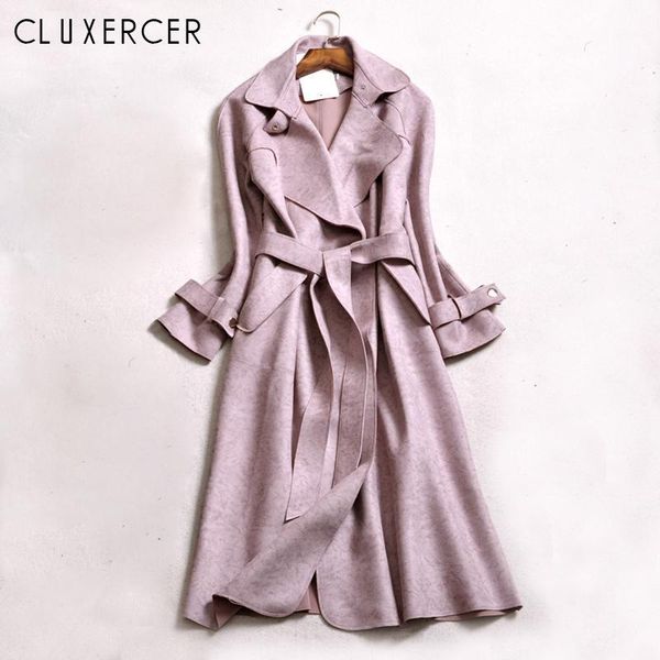 

pink trench coat female new plus size elegant solid long cardigan trench coats slim windbreaker trincheira casaco feminino1, Tan;black