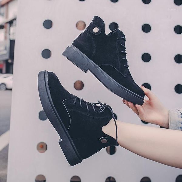 

autumn women shoes ankle boots suede lace up ladies platform ladies thick heels fashion sewing female casual shoes1, Black