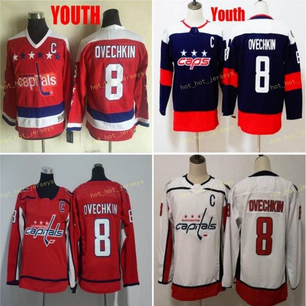 

youth washington 8 alex ovechkin hockey jerseys kids boys stitched alex ovechkin jersey shirts, Black;red