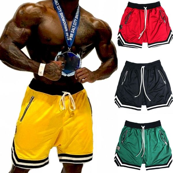 

men's casual shorts athletic breathable mesh running fitness gym sports pocket zipper loose quick dry string 2019, White;black