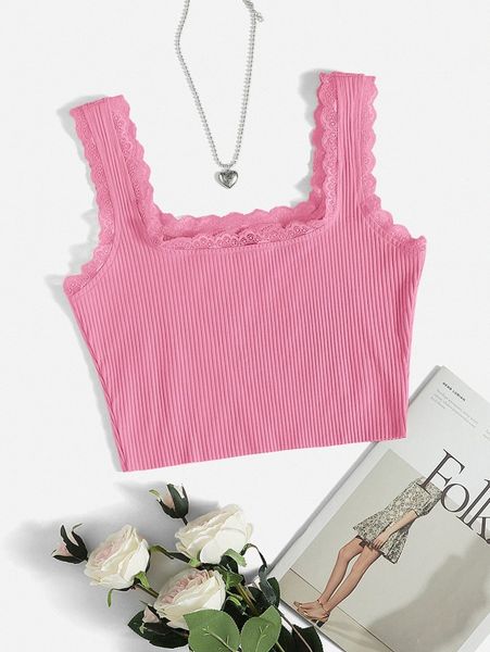 

lace trim tank w1we#, White