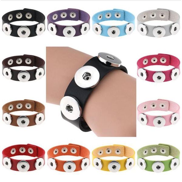 

14 color bracelet bangles pu leather bracelets women 18mm snap button jewelry christmas decorations gift nw