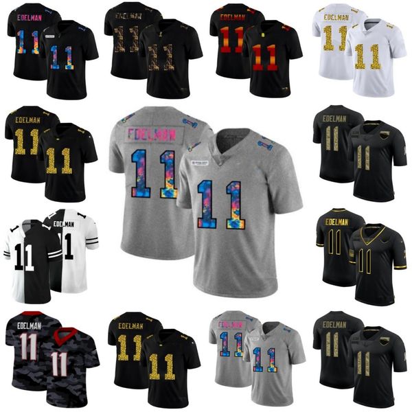 

мужчины # 11 юлиан edelman multi-color black 2020 женщины молодежь nfl важный улов за ловкой неприкасаемой ограниченной трикотажкой, Black;red