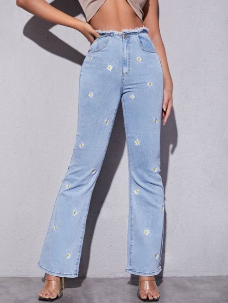 

sxy raw trim daisy floral jeans h6my#, Blue