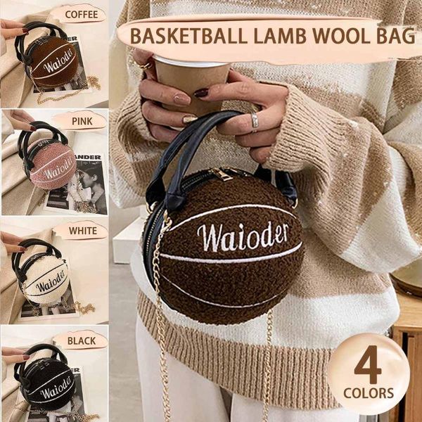

shoulder bags women's basketball bag lamb wool single crossbody all-match ins super small round cell phone pocket fashion purse