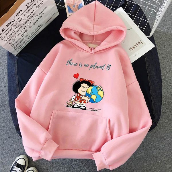 

paz mafalda or quiero cafe print women hoodie girl wintercasual harajuku pink sweatshirt femal clothes,drop shipping, Black