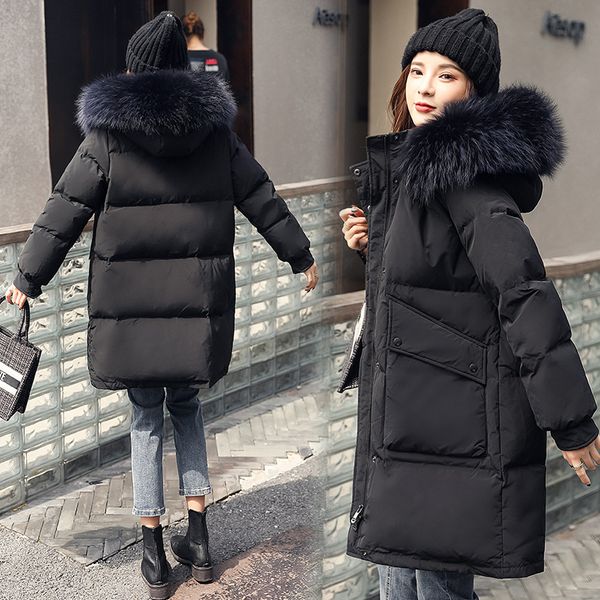 

women parkas oversize blue down jackets 2020 winter female down coats solid piumini donna real raccoon fur collar, Black