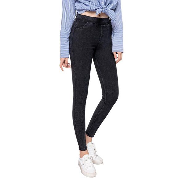 

women's jeans spring winter women leggings basic style wash skinny elastic snowflake denim pencil pants plus size jeggings, Blue