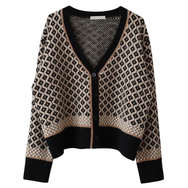 

zogaa women cardigan mesh 2020 autumn vintage korean ladies with cleavage v losango thick winter sweaters ie91, White;black