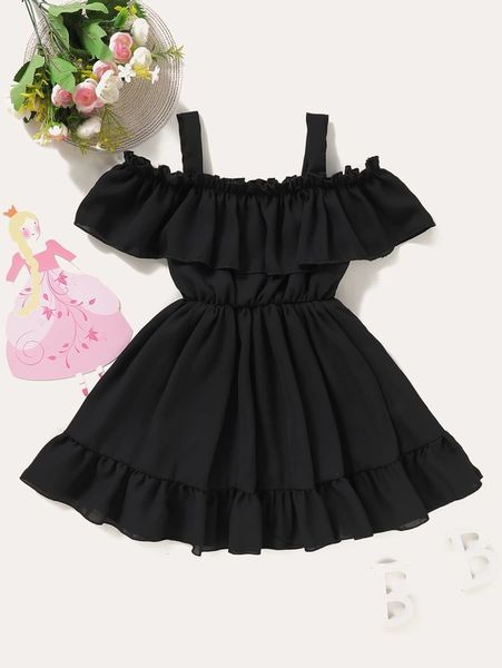 

toddler girls cold shoulder ruffle hem dress she, Red;yellow