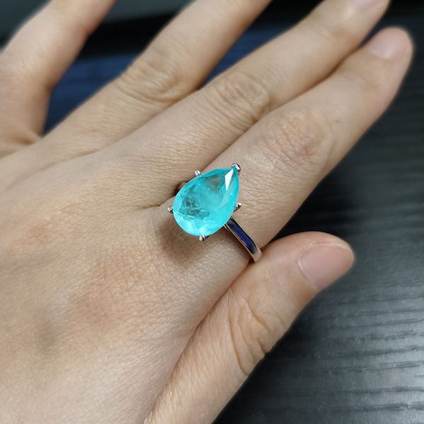 

pansysen solid 925 sterling silver pear cut 10x14mm paraiba tourmaline gemstone wedding engagement rings women fine jewelry ring q1214, Golden;silver