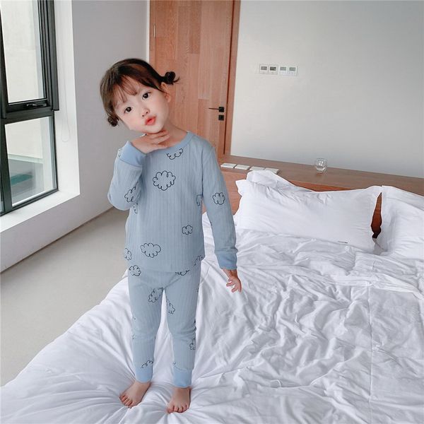 

2021 new spring baby pajamas cartoon cherry cheese bear long sleeve cotton girl boy 2pcs sets homewear baby clothes e2002, White