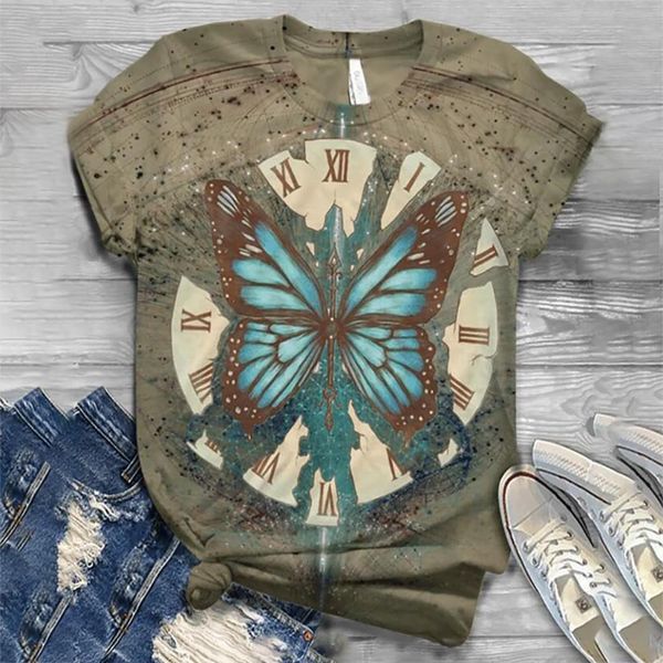 

#h40 butterfly floral print plus size t shirt women o-neck short sleeve tee t-shirt women streetwear harajuku tshirts women, White