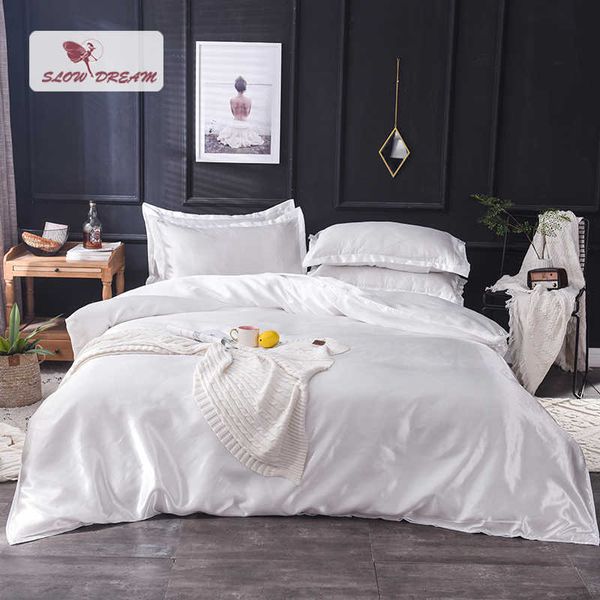 Set di biancheria da letto Biancheria da letto Slowdream Silk White 100% Set Tessili per la casa Set letto king size Biancheria da letto Copripiumino Foglio piatto Federe all'ingrosso