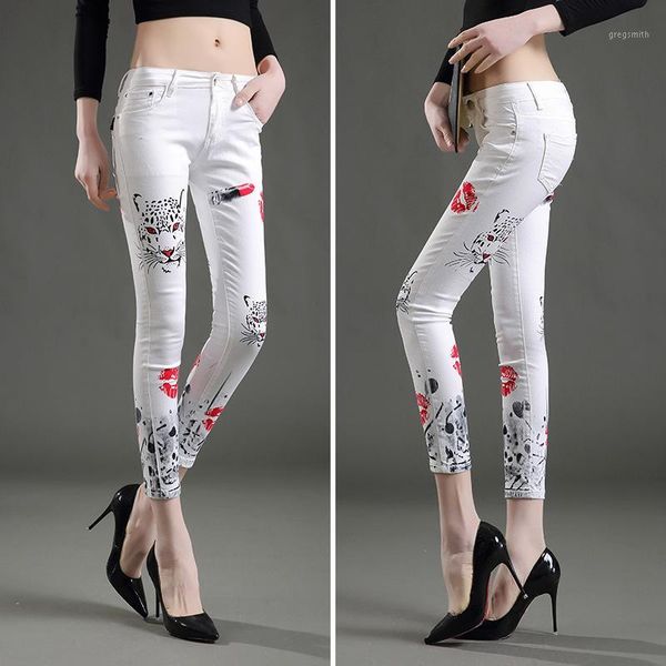 

women's jeans wholesale- 2021 spring super women brand cloth low waist denim trousers white painted slim high elastic lady pencil pants, Blue