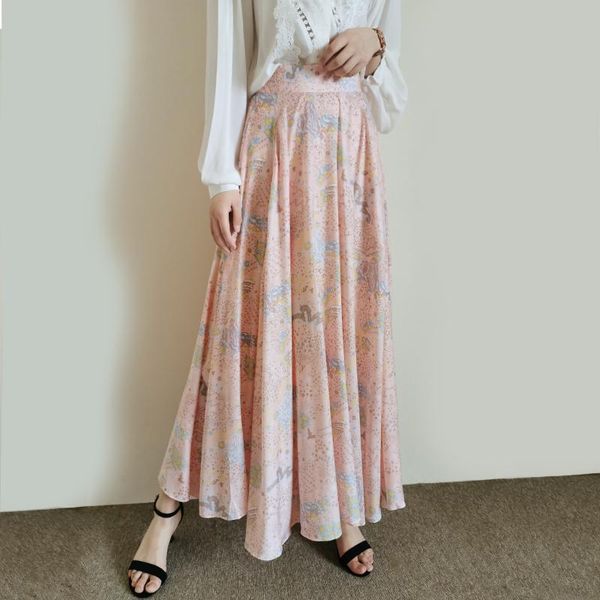 

skirts pleated printed women high waist zipper casual female midi, Black