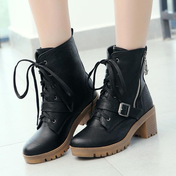 

boots lapolaka brand 2021 street cool big size 34-43 platform woman shoes square heels zip up fashion ankle women, Black