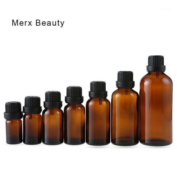 

storage bottles & jars 5-100ml 1 ctn portable black cover drip plug tan glass dropper essential oil cosmetics container travel1