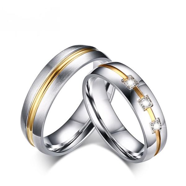 

wedding rings couple lovers' ring gold-color line for women men stainless steel cz engagement promise us size 5 to13 r424g, Slivery;golden