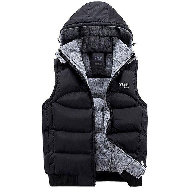 

fashion sleeveless jacket 2020 men thickening 100% cotton vest hat hooded warm vest winter waistcoat men casual windbreaker, Black;white