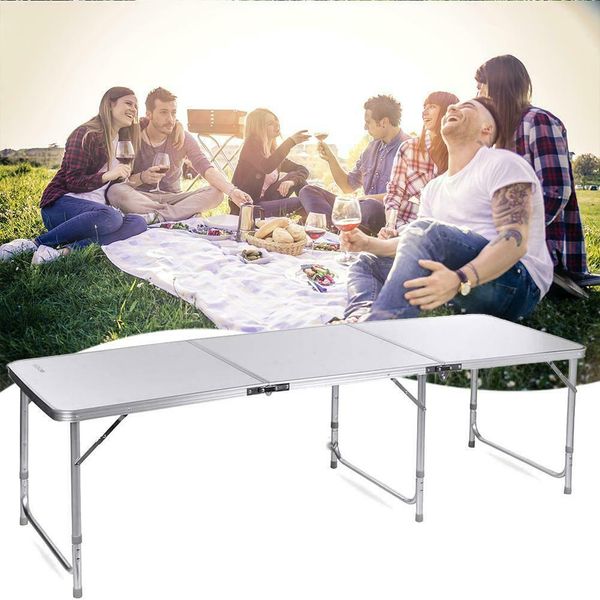 

home use aluminum alloy folding table 180x60x70cm white 3 sections foldable workmanship portable for picnic camping seller
