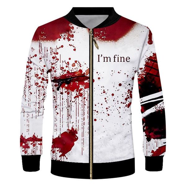 

new man zipper jacket 3d print i m fine blood weatshirt jacket hip hop sportswear clothing casual cool coat plus size 7xl, Black;brown