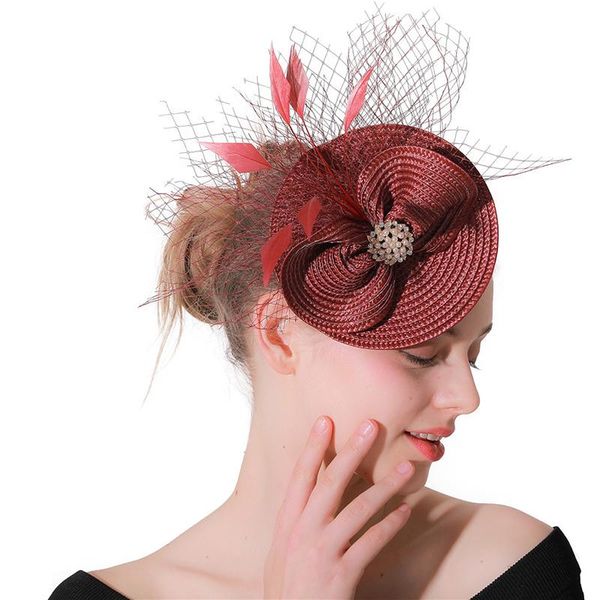 

chaterators hat женщины цветочные сетки ленты перья feather feators feedoras hat headband или clip cocktail headwear для девочек lm028 h jll